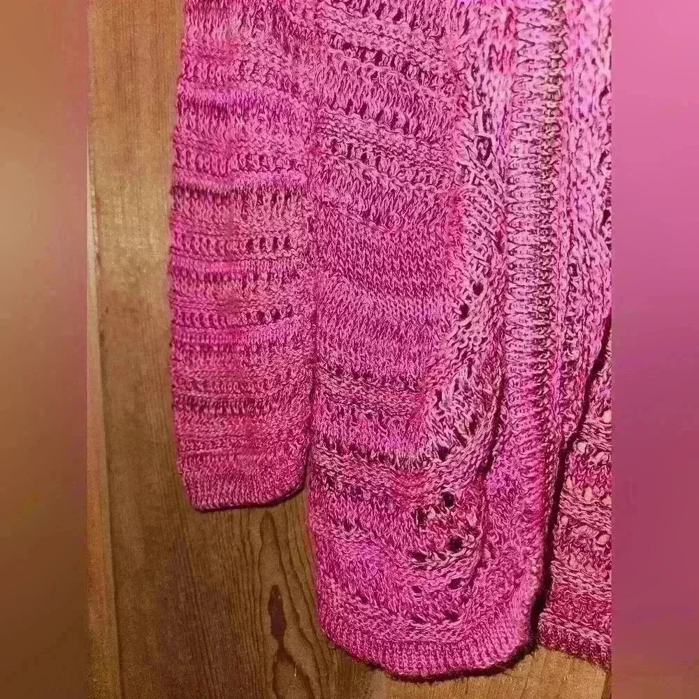 Say What? Cardigan sz Med open front,  crocheted, 3/4‎ sleeve - Picture 4 of 4